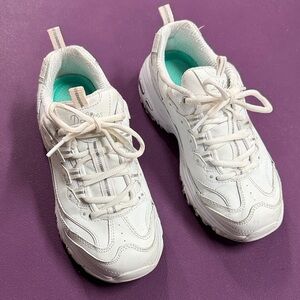 Skechers White Lace-Up Sneakers with Teal Insoles